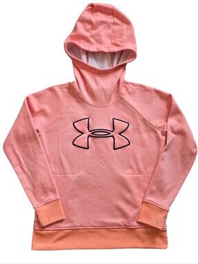 Under Armour Small Cold Gear‎ Pink Orange Fleece Comfy Pullover Hoodie